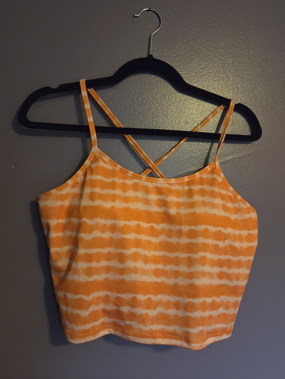 Orange Tie-Dye Strappy Crop Tank Top Swim Top